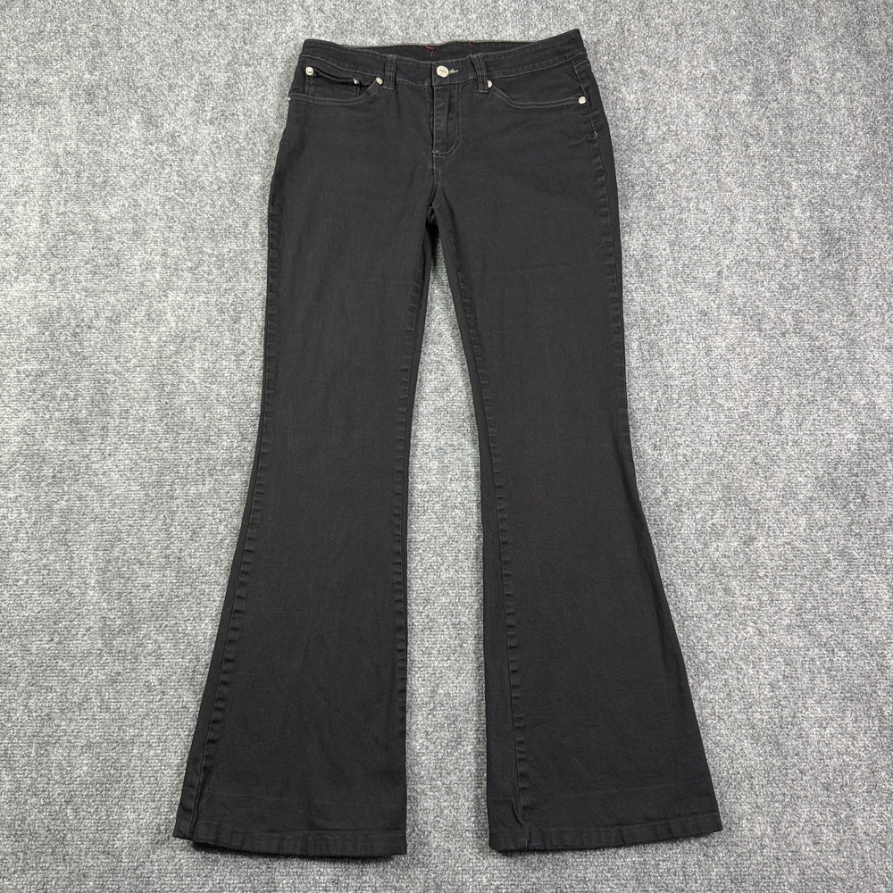 Unionbay Womens Flare Jeans 11 Black Stretch Denim Embroidered Y2K Low Rise